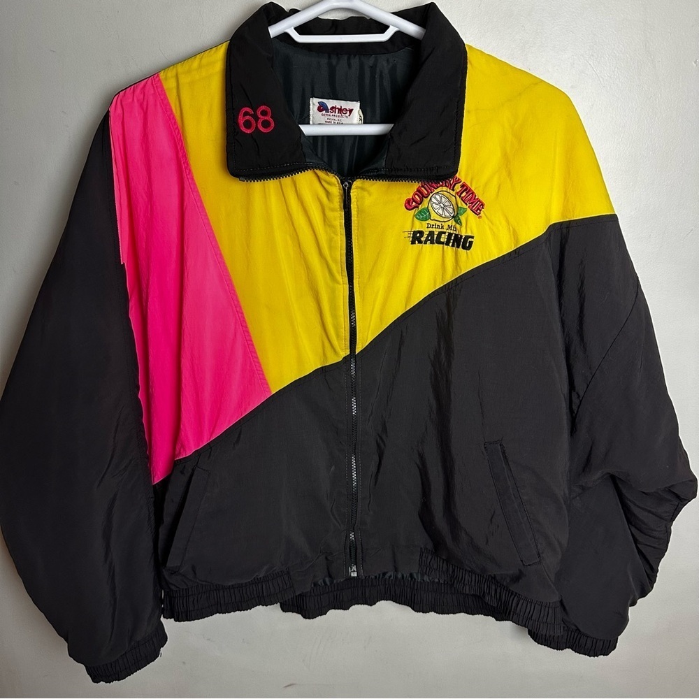 Vintage Country Time Lemonade Racing Jacket Men's Size XL boxy fit color block